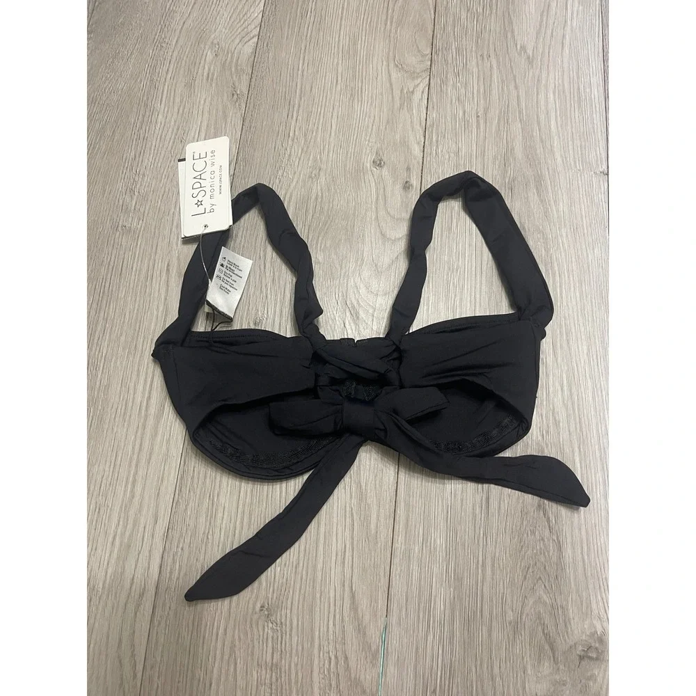 L Space minimalist black underwire tie-back bikini top